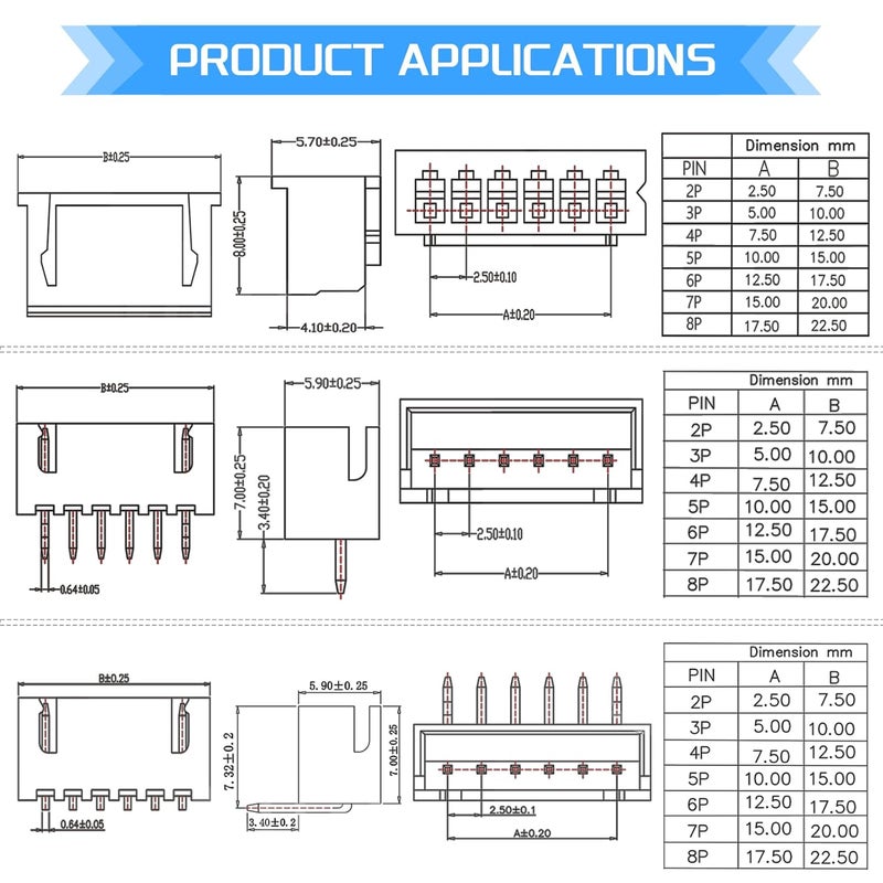JTAREA 29Values 600PCS JST XH 2.54 MM Connector Kit 2.54MM 2Pin 3Pin 4Pin 5Pin 6Pin 7Pin 8Pin Female Male Housing Jst-xh Female Pin Connectors - Image 3